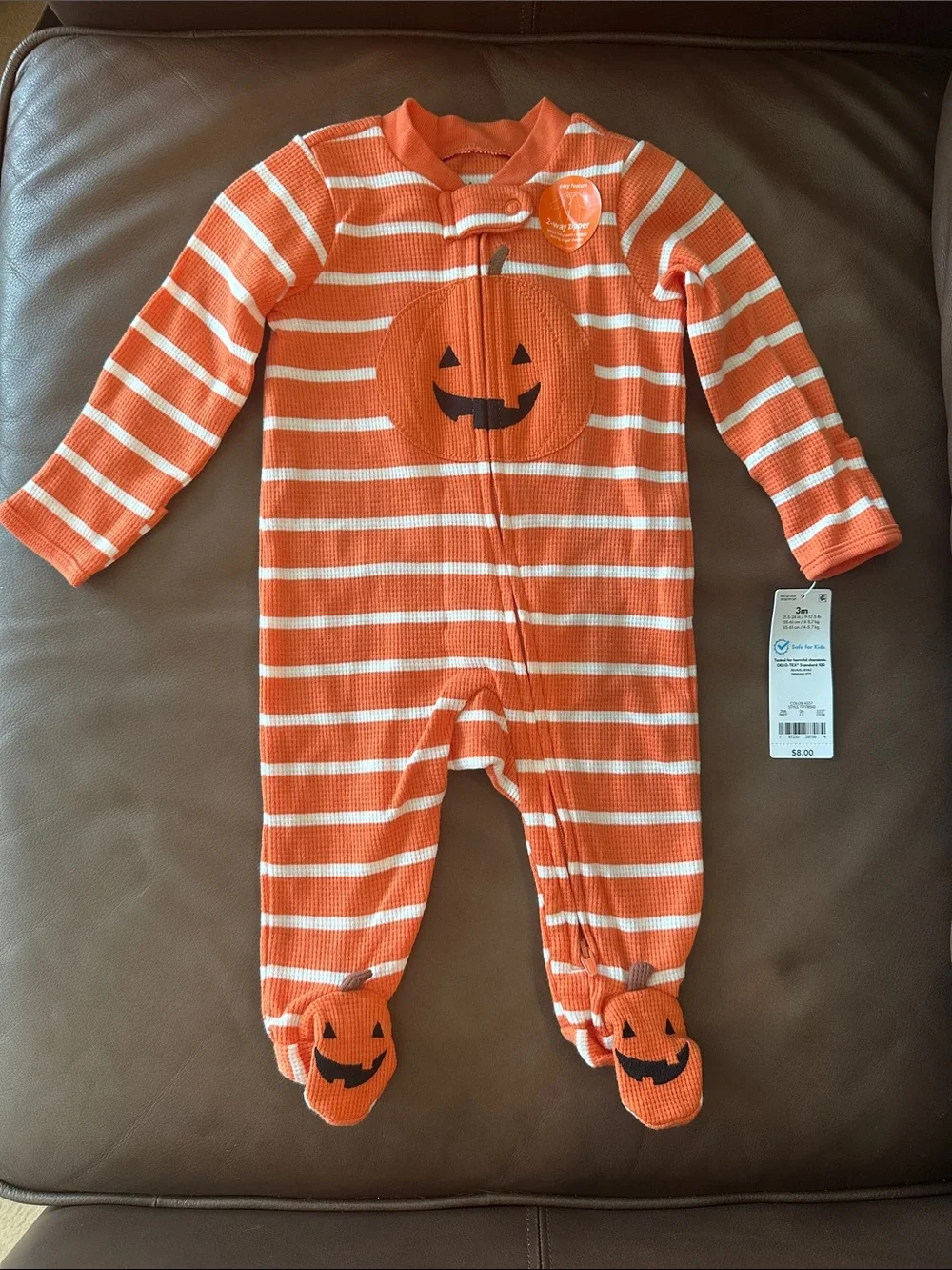 Carter's Orange Striped Pumpkin & Black Cat Footed One-Pieces (Set of 3)